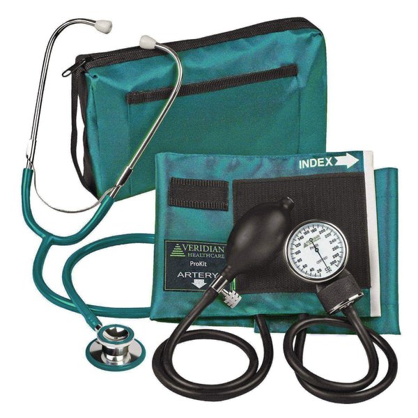 Veridian Healthcare ProKit Aneroid Sphygmomanometer With Dual-Head Scope, Adult, Teal 02-12713